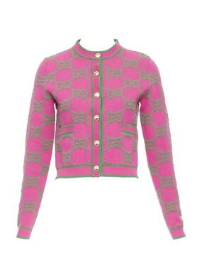 Gucci Hot Pink and Green GG Logo Cardigan